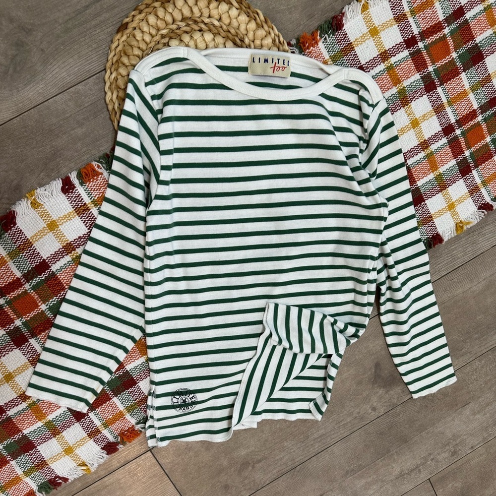 Vintage 90s Limited Too Green White Striped Shirt Women’s XS/ Girls Large